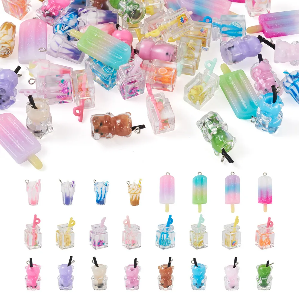 

48Pcs Cute Ice Cream Boba Milk Tea Resin Charms Bubble Tea Drink Pendant for DIY Earring Necklace Keychain Jewelry Making