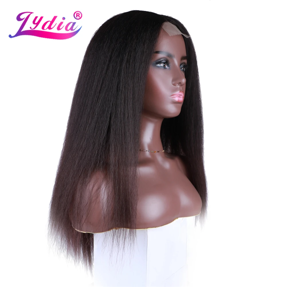 ليديا طويل غريب مستقيم الاصطناعية الدانتيل رئيس خط الباروكات النساء السود 2*5 مقاومة للحرارة اليومية والحفلات 20 بوصة الجانب الحرة ياكي كامل