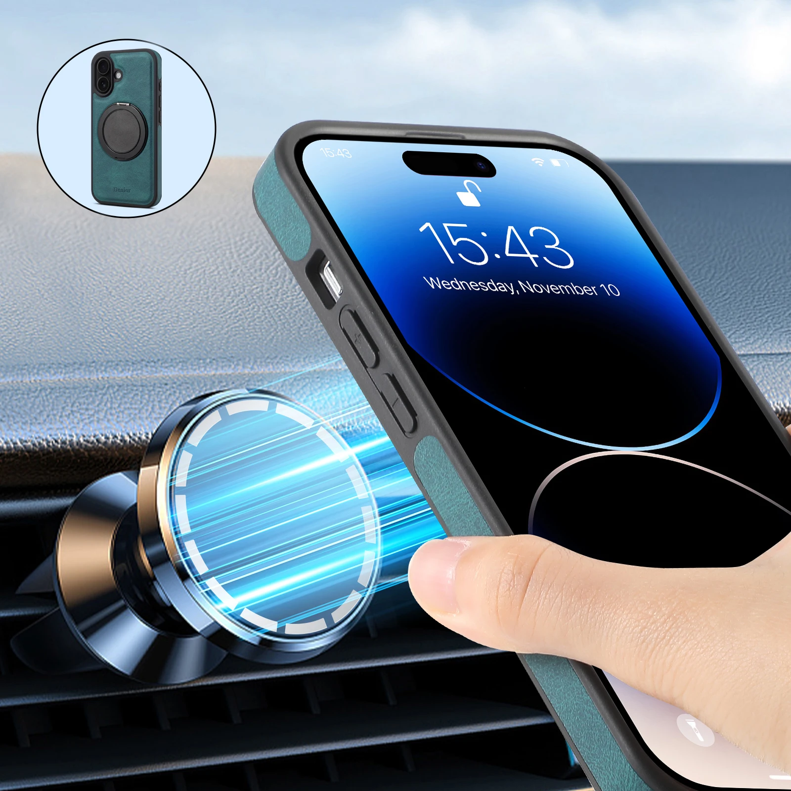 Handyhülle 360 ° Drehbarer Ständer mit Kunstleder-Ringverschluss für iPhone 18 Pro Max 17 Air 16 Plus 15 14 13 12 – Detail 9