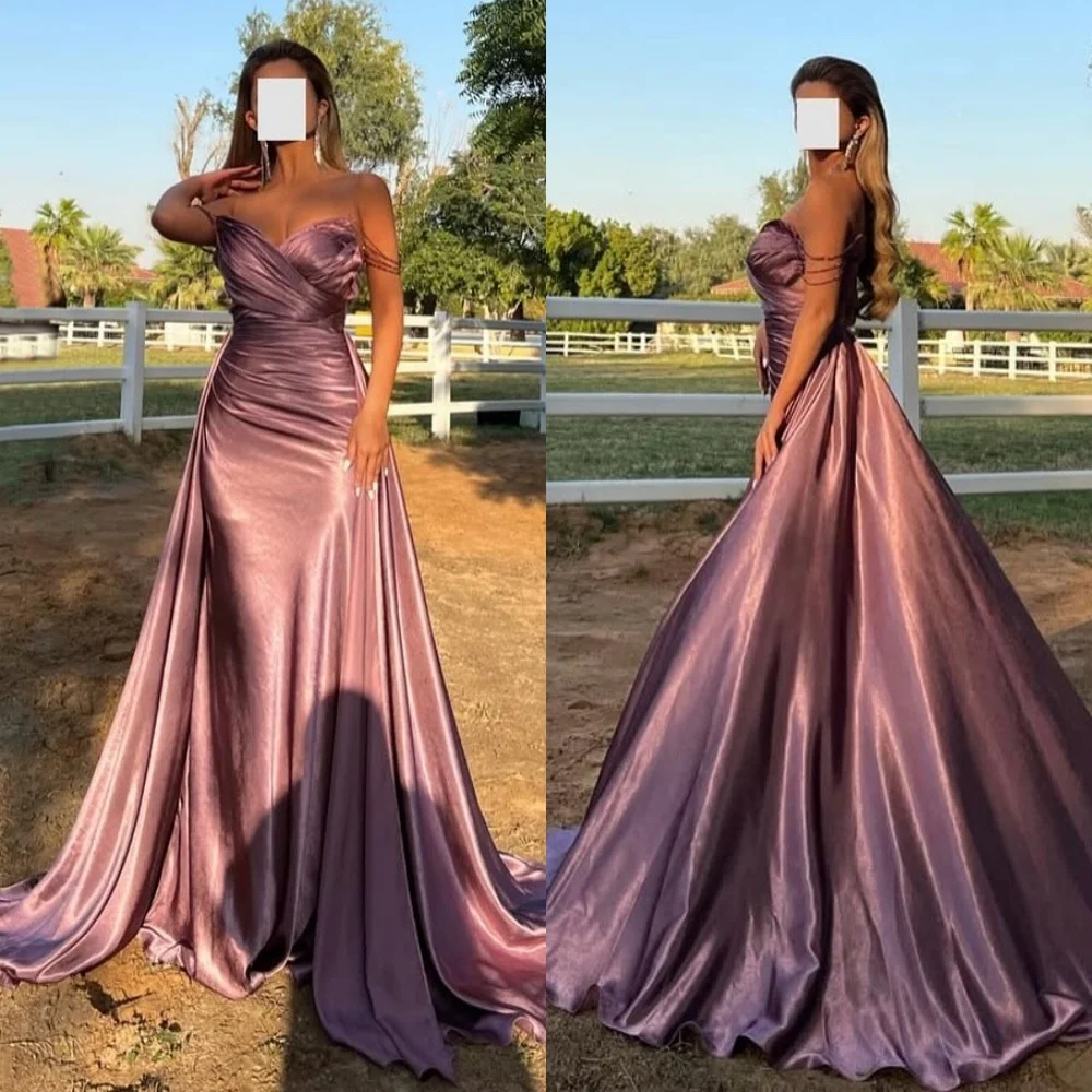 تخصيص Charmeuse الطية السباغيتي حزام البوق الطابق طول مناسبة مخصصة بسيطة أنيقة الساحرة حزب ثوب جودة عالية
