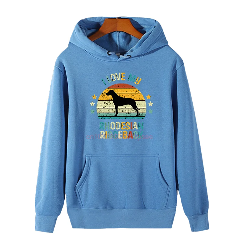 Rhodesian Ridgeback Vintage Retro Sunset Graphic Hooded Sweatshirts Dog Lover Dog Owner Essentials Hoodie Winter Sweater