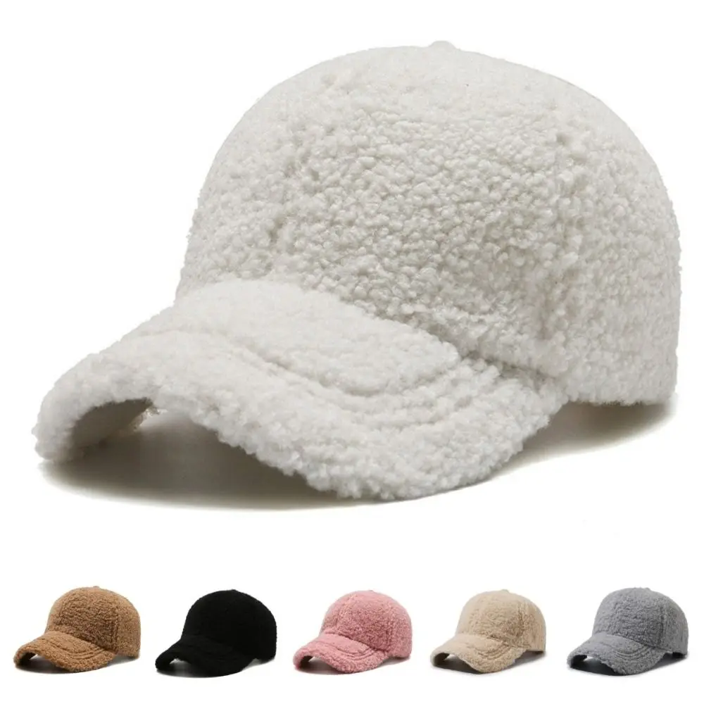 Casual Fuzzy Lamb Wool Baseball Cap Thicken Keep Warm Plush Snapback Sunshade Korean Style Winter Peaked Cap Sports