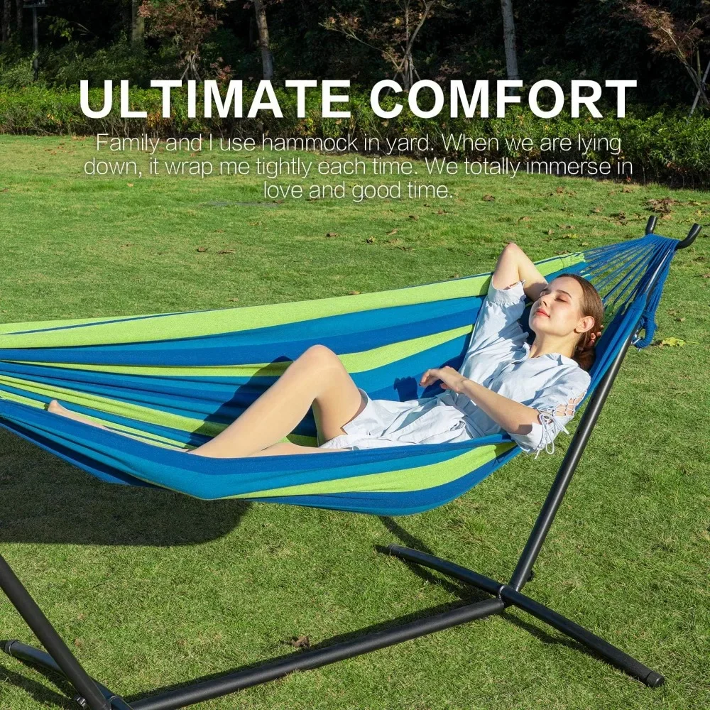 2-Person Hammock with Space Saving Steel Stand Garden Yard Outdoor 450lb Capacity Double Hammocks and Portable Carrying