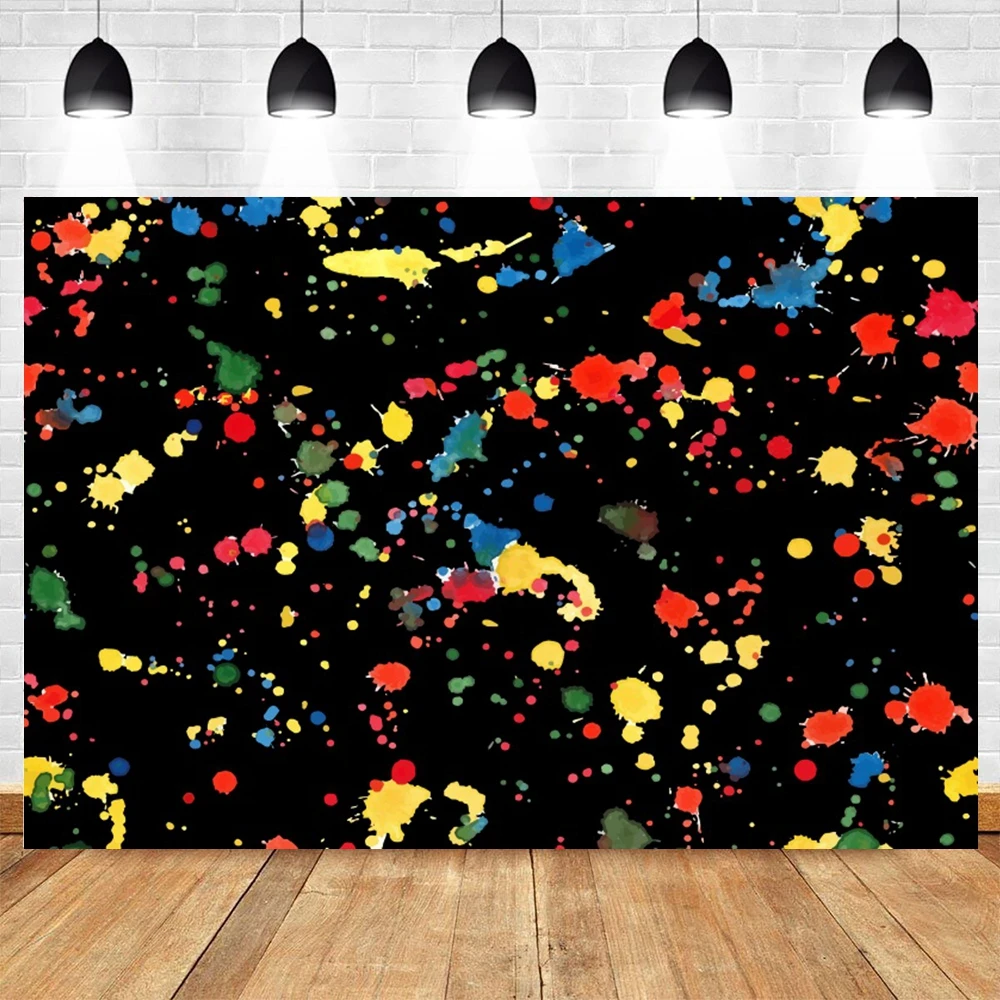 Glow Graffiti Birthday Background Colorful Paint Splatter in The Dark anni '80 Baby Birthday Photography Background Photo Studio