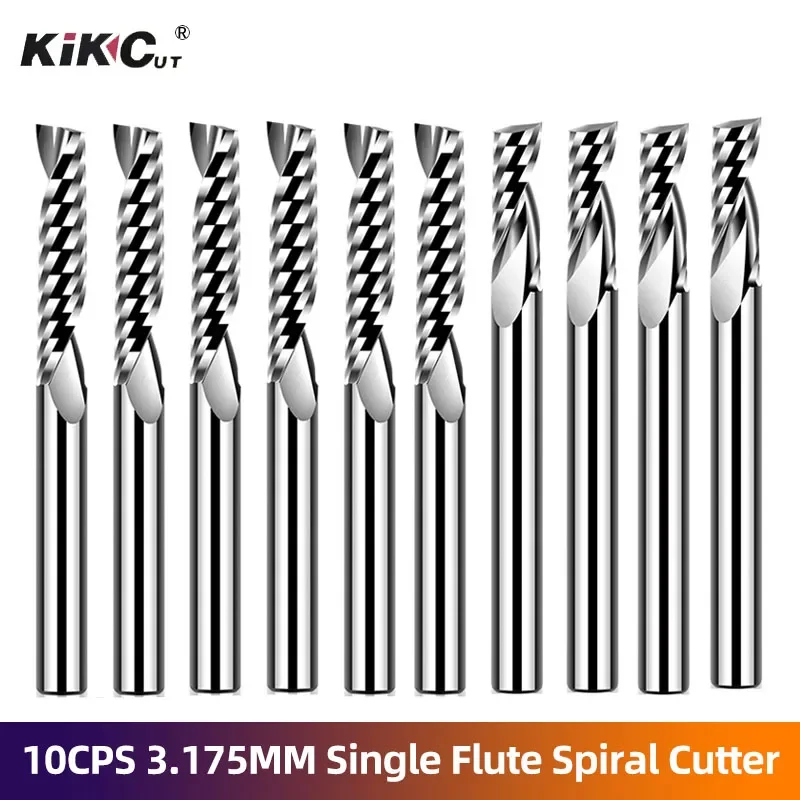 10Pcs 3.175*1.0/1.5/2.0/2.5/3.175mm Single Flute End Mills CNC Carbide Milling Cutter for Acrylic PVC MDF Etc