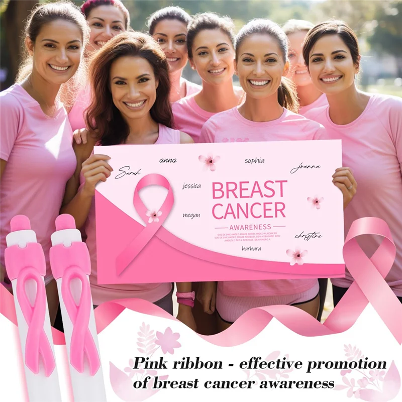 

J1UL1N Pink Ribbon Pens Bulk, Black Ink Retractable Ballpoint Pens For Office Supply Women Girls Gift
