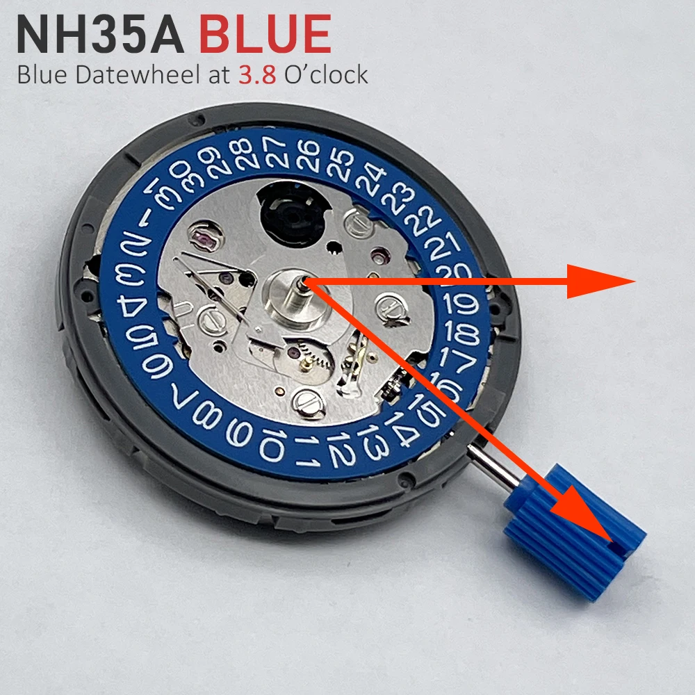 Genuine Japan NH35 Automatic Movement Mod Blue Datewheel 3H/3.8H Modification Mechanical Watch Mechanism NH35A 24 Jewels