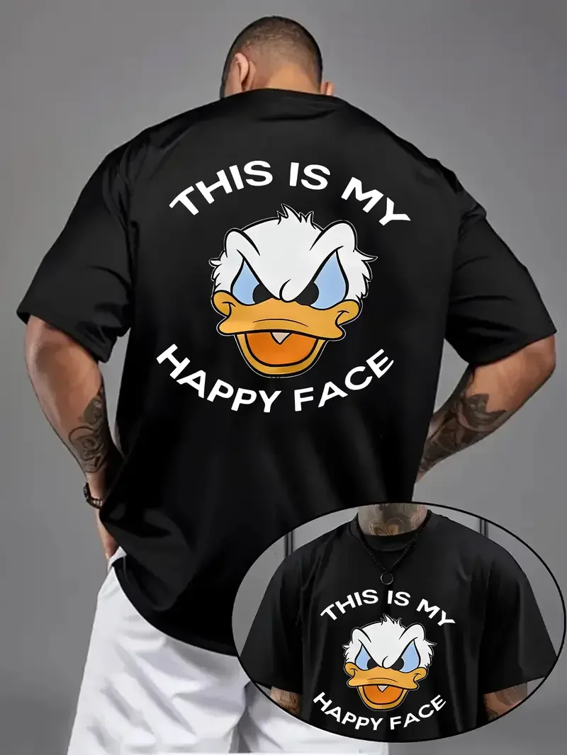 

Мужская винтажная футболка Disney Donald Duck This Is My Happy Face, летняя хлопковая женская футболка унисекс для пары, большие размеры
