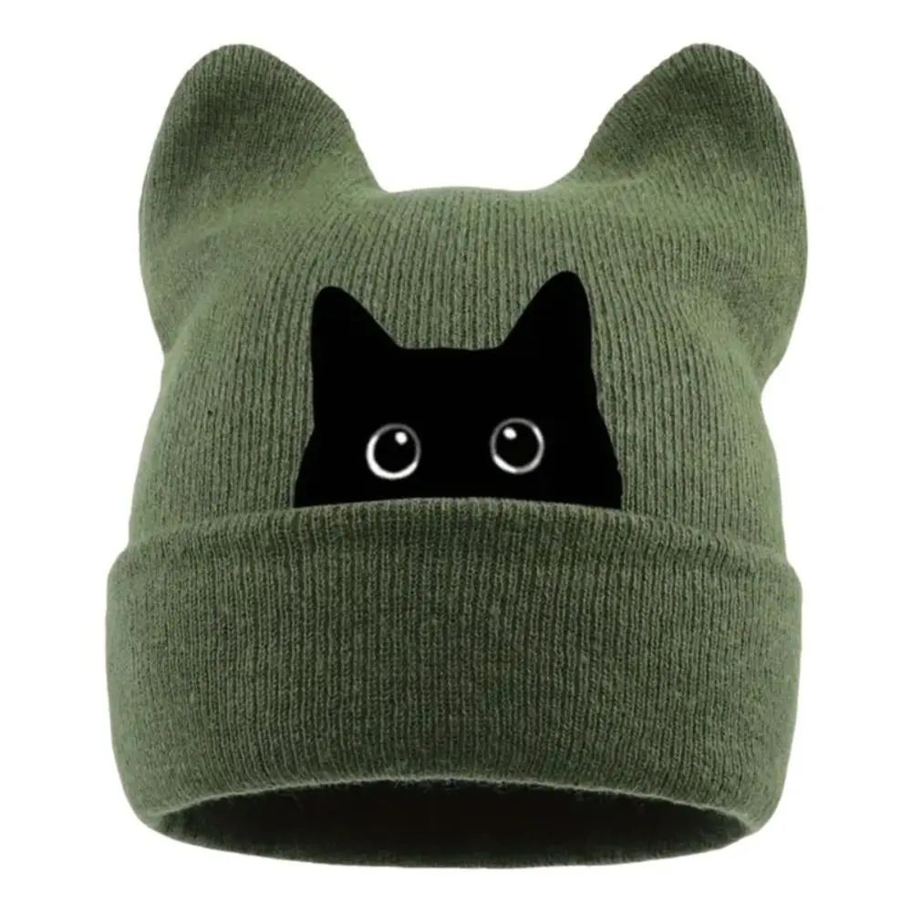 Fashion Knit Cat Ear Beanie Hat Y2K Harajuku Punk Gothic Brimless Skull Cap Stretchable Winter Knit Hat Casual Streetwear