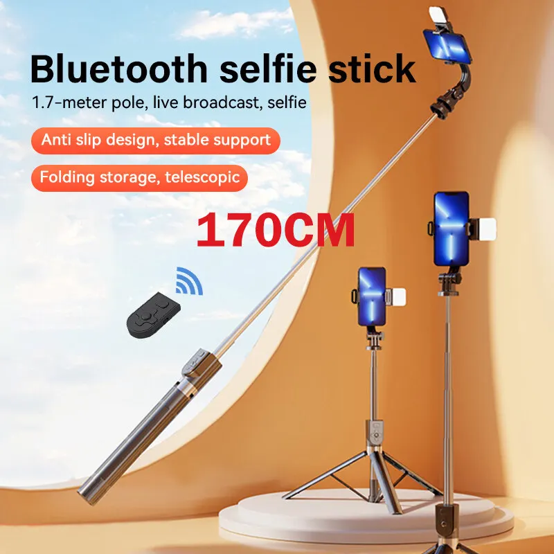 170CM Bluetooth Selfie Stick Mobile Phone Holder Retractable Portable Multifunctional Mini Tripod with Wireless Remote Shutter