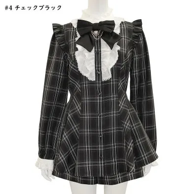 SC japonais Sle Plaid coeur noeud chaîne Production de masse t-shirt pièce ensemble taille haute a-ligne jupe ort Sve Dr