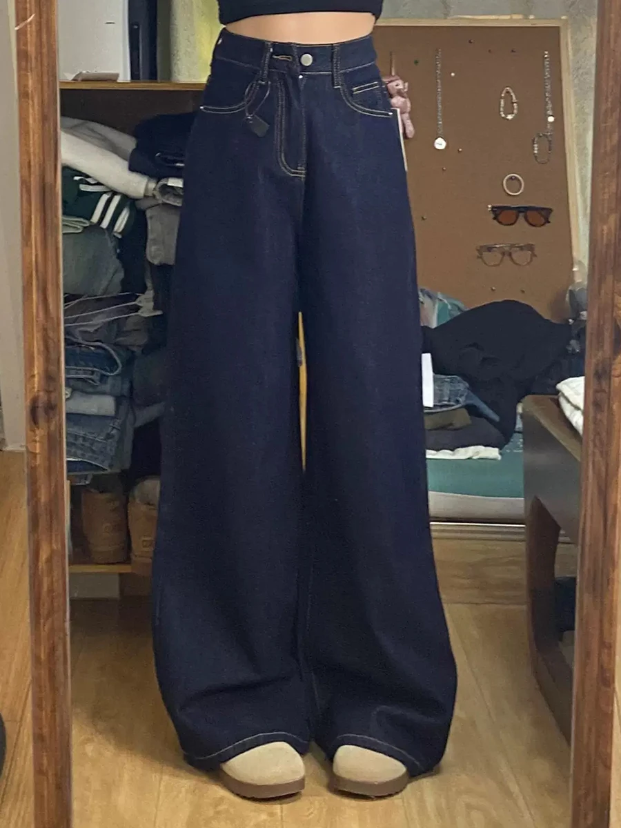 Jeans met hoge taille en wijde pijpen, rechte denimbroek voor dames, lente herfst, plus maat, peeraplichaam, losse afslankende vloerlengte