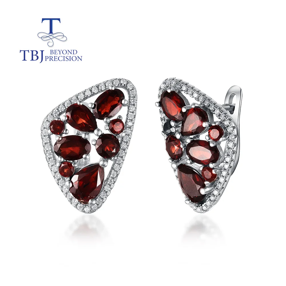 

Natural gems Red garnet Earrings simple design 925 silver fine jewelry for women Black Friday or Christmas gift tbj