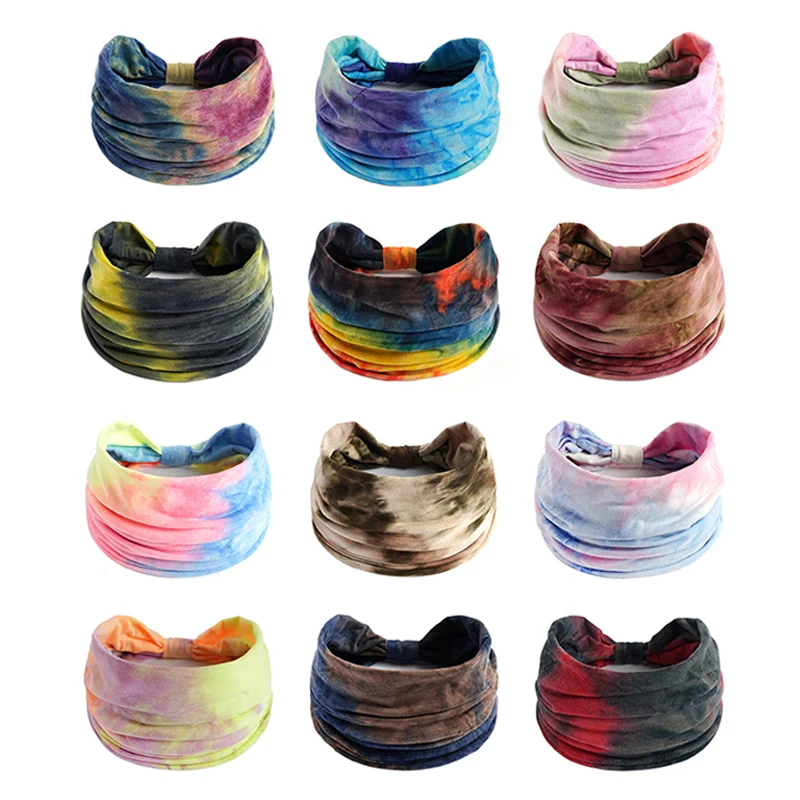 Bohemian Wide Stretch Headbands Multi-color Tie-dyed Yoga Sweatband Turban Head Wrap Bandana Women Hair Accessories Wholesale