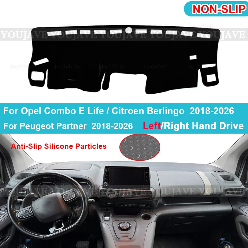 Cubierta para el Tablero del Auto, Protector de Tablero de Franela y Poliéster para Citroen Berlingo, Peugeot Partner, Opel Combo E Life 2018-2026