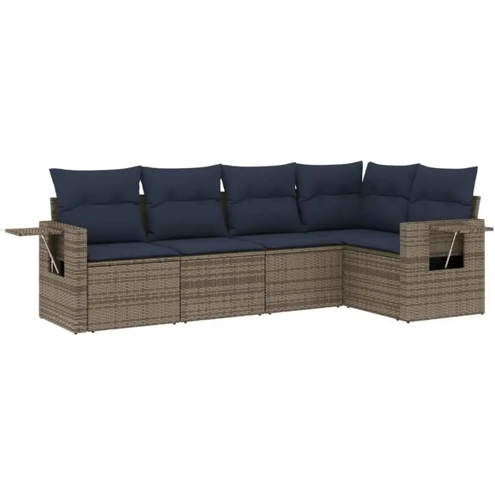 

Комплект уличной мебели из 5 предметов: диван и кресла из серого ротанга с подушками - vidaXL