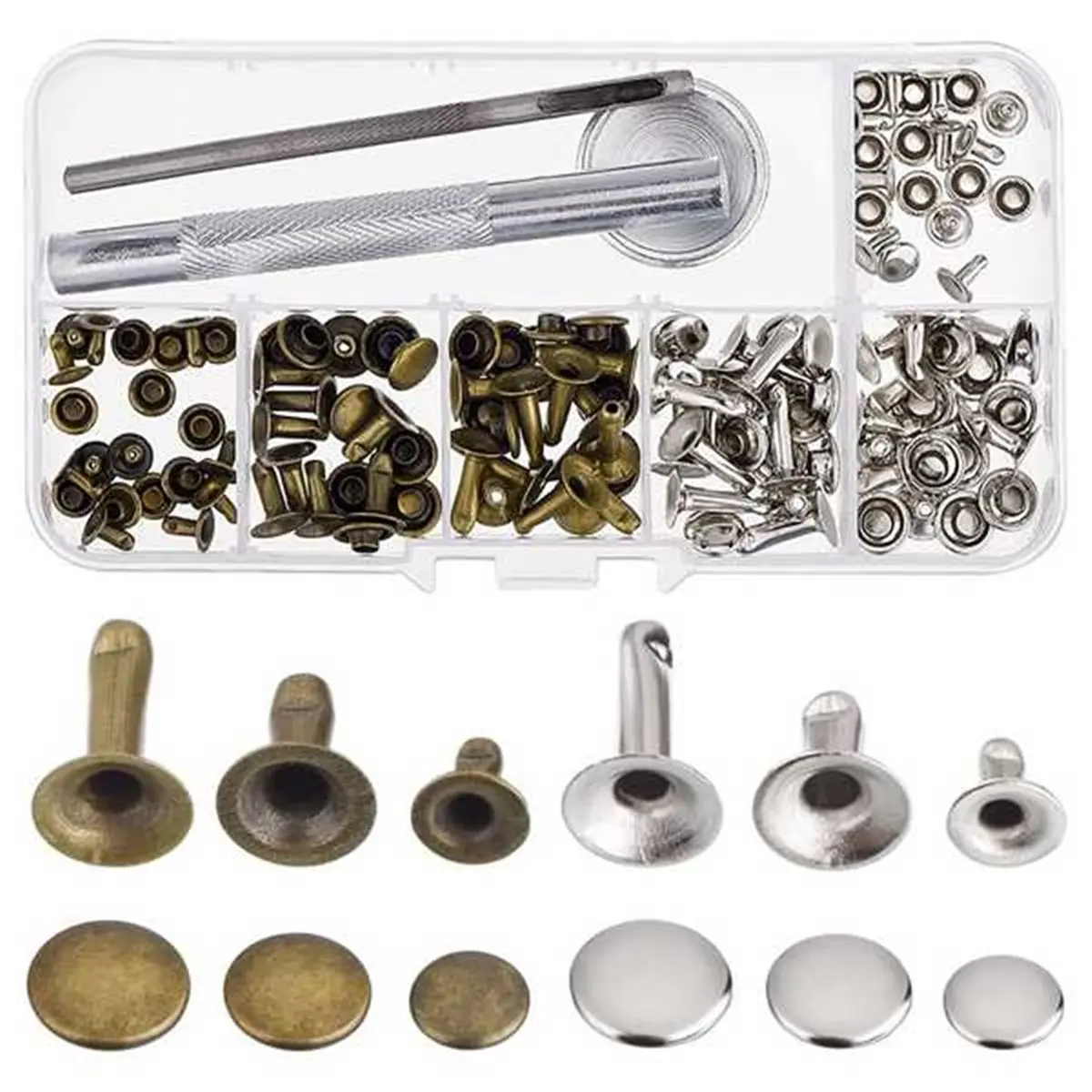 8mm Grommets Eyelets Kit with Tool, 60PCS 2 Colors Grommets Plated Copper Metal Grommet Kit