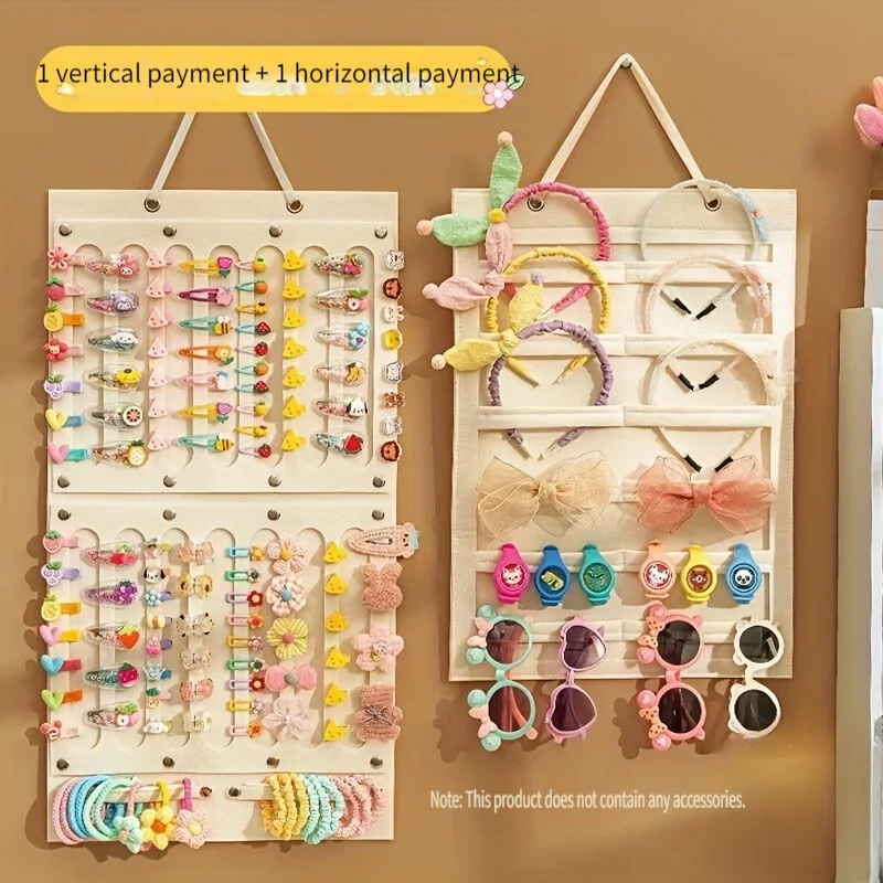 Wall‑Mount Hair Accessory Organizer 2Pack Vertical Horizontal Felt Pouch Large Capacity Holder for Girls Hair Clips Headbands