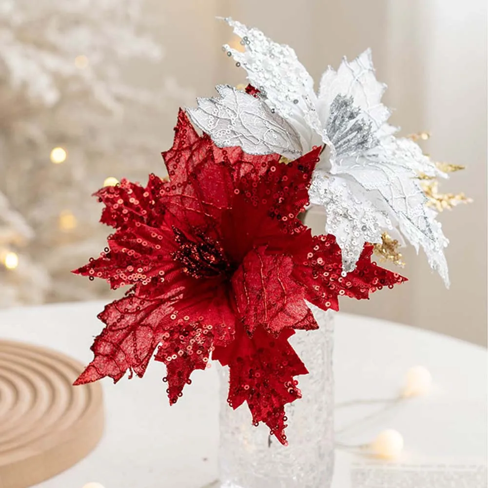 Christmas Christmas Poinsettia Flower Christmas Tree Ornament 25cm Size Delightful Baubles Design High-quality Materials