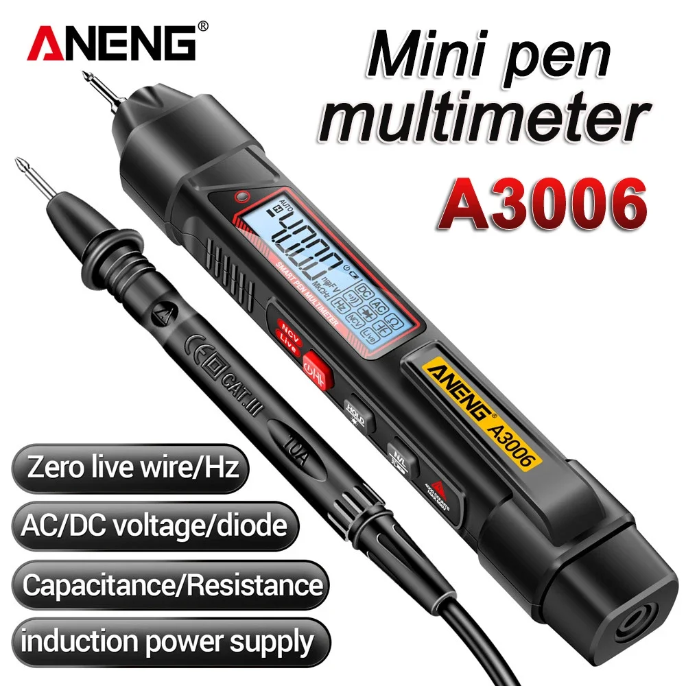 

ANENG A3006 Mini Pen Type Multimeter Digital Professional 4000 Counts AC/DC Voltage Ohm Diode Capacitance Hz meter Tool