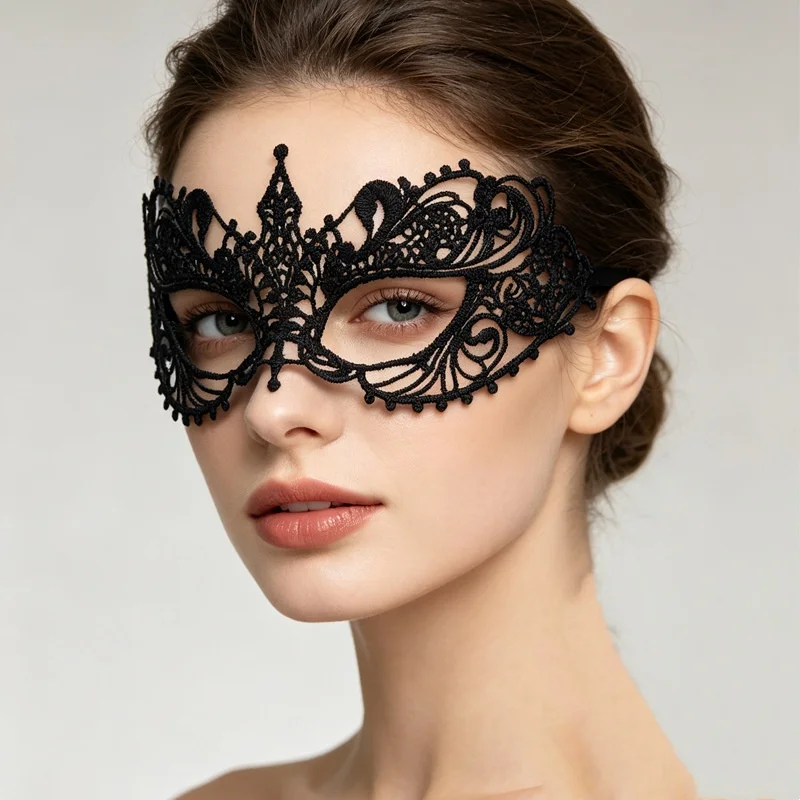 Sexy Frauen Schwarz Spitze Floral Augenmaske Maskerade Prom Gesichtsmaske Prinzessin Königin Party Make-Up Cosplay Nachtclub Spitze Maske Requisiten – Detail 13