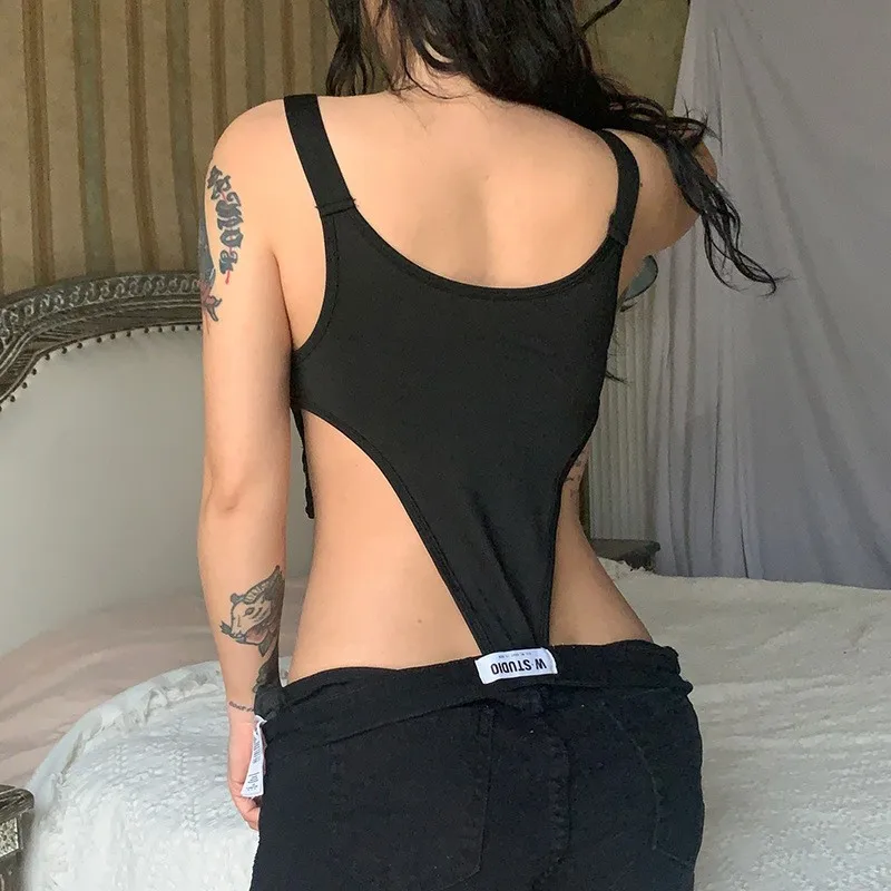 

Модный пикантный наряд для девочек, сексуальный однотонный летний жилет с открытой пряжкой и ремешком для похудения, женское боди с обнажением живота