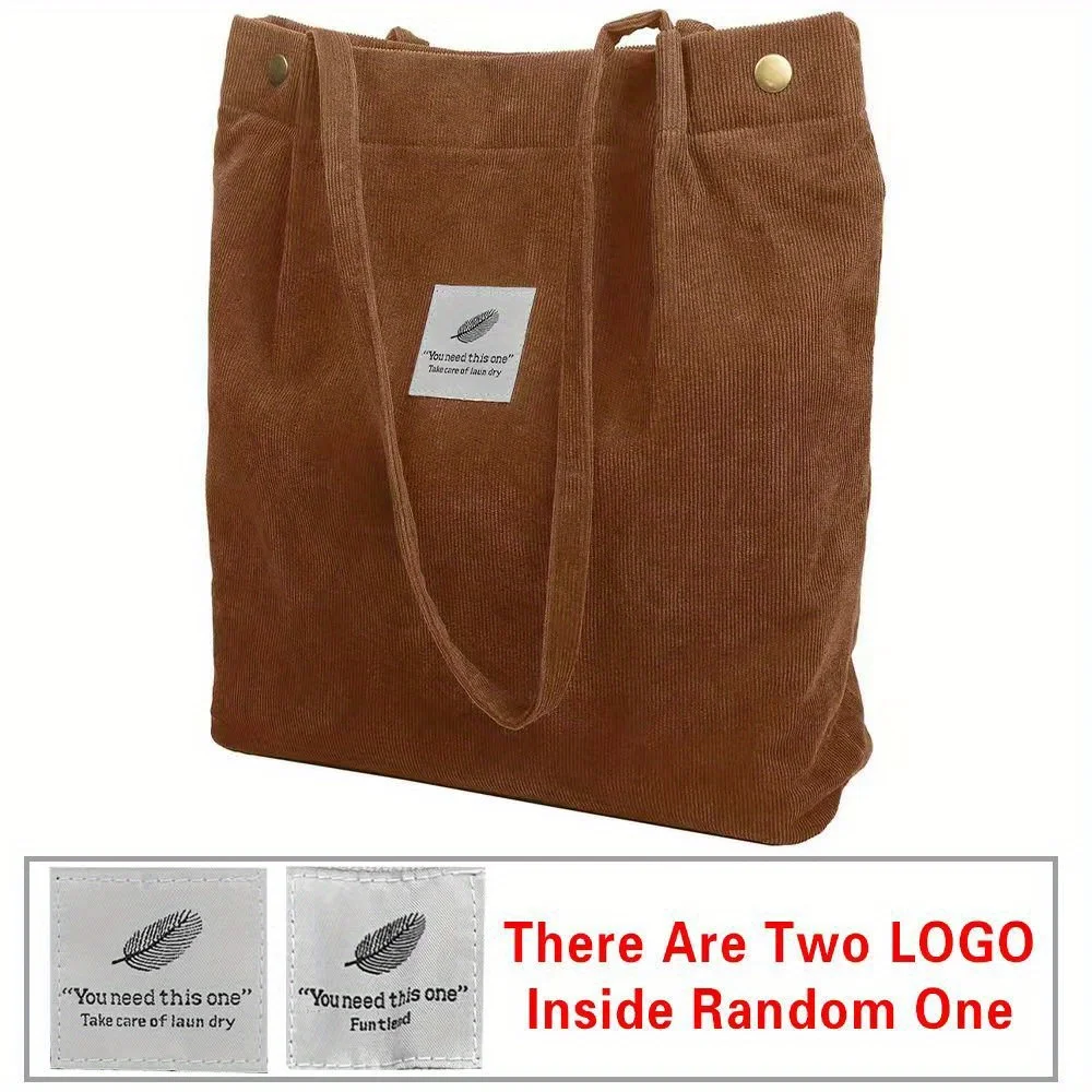 Personalized Customized New Women's Corduroy Brown Shopping Bag Fashionable Canvas Shoulder Bag Storage Handbag