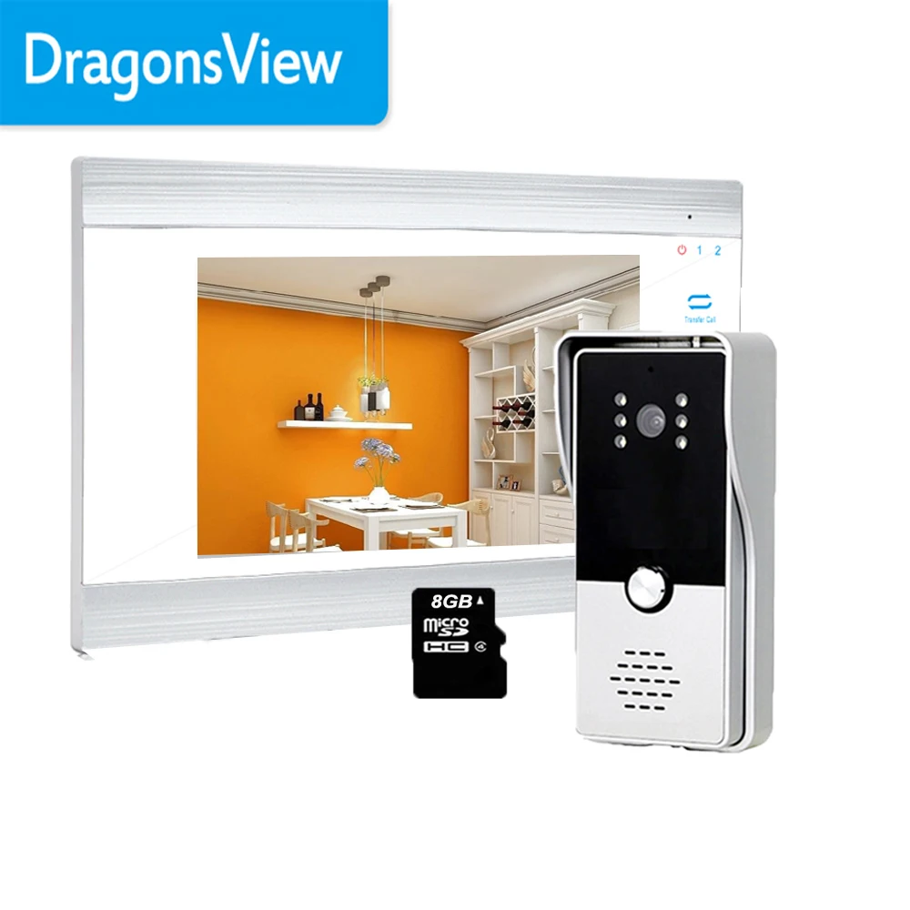 Dragonsview Wire Video Intercom Video Door Phone  7 Inch Monitor Outdoor Doorbell with Camera  Record SD Card Rainproof