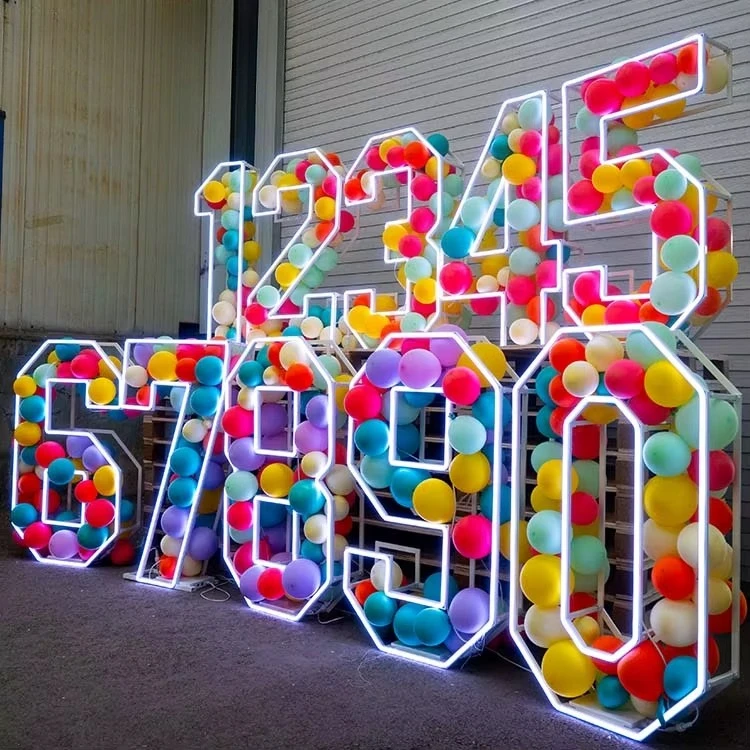 4ft Portable Collapsed Foldable Marquee Letter Neon Metal Collapsible Number Lights for Wedding Birthday Party Decoration