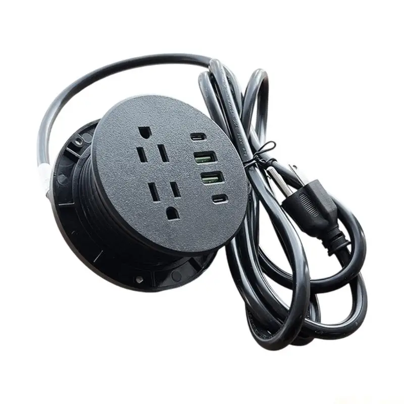 M5TD Lock Embedded Power Strips Desk Socket 2AC 4 USB Port 65W Fast Overcurrent Protections For Office Home Use