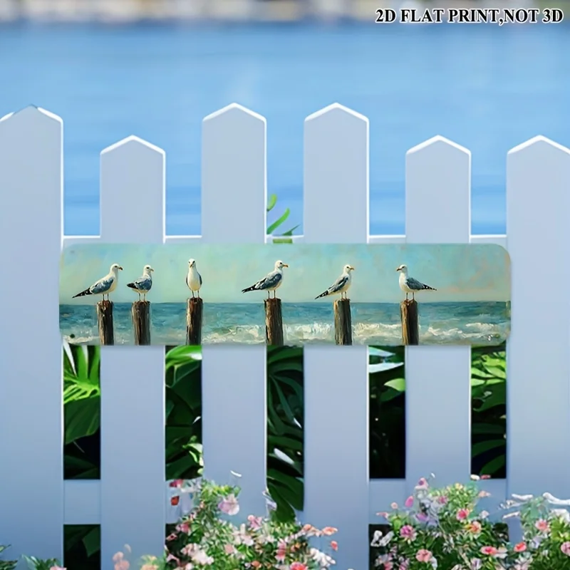 Art mural en métal 2D Flat Coastal Serenity - Une scène de plage tranquille avec un ciel et un océan, en aluminium, parfait pour la décoration de chambre à coucher