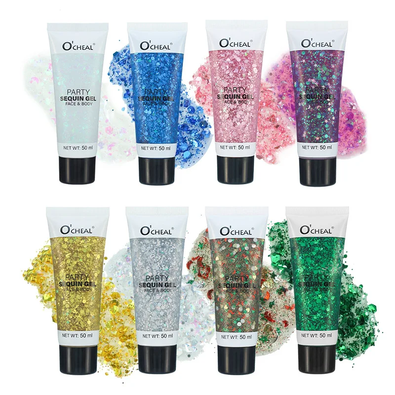 Glitter Gel Flash Ombretto liquido Festival Trucco scenico Viso multifunzionale Labbra Decorazione capelli Cosmetici Feste Corpo con paillettes