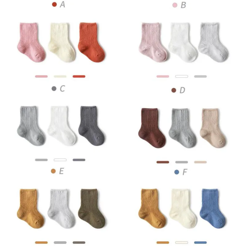 3 Pairs Baby Girl Boy Socks Toddler Cotton Baby Winter Clothes Accessories Pure Color Combed Cotton Baby Kids Socks for Autumn