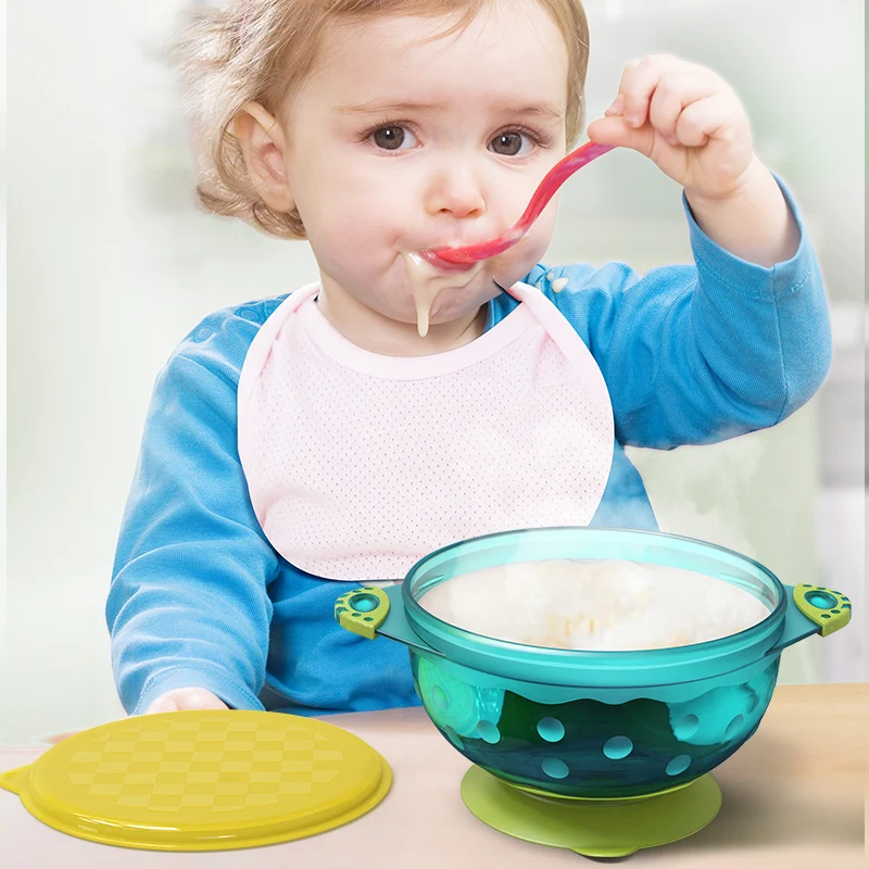 3 Stks/set Baby Anti-Val Zuignapkom Voor Kinderen Serviesgoed Voerbak Met Deksel Babyvoeding Serviesgoed Eten Training Kommen