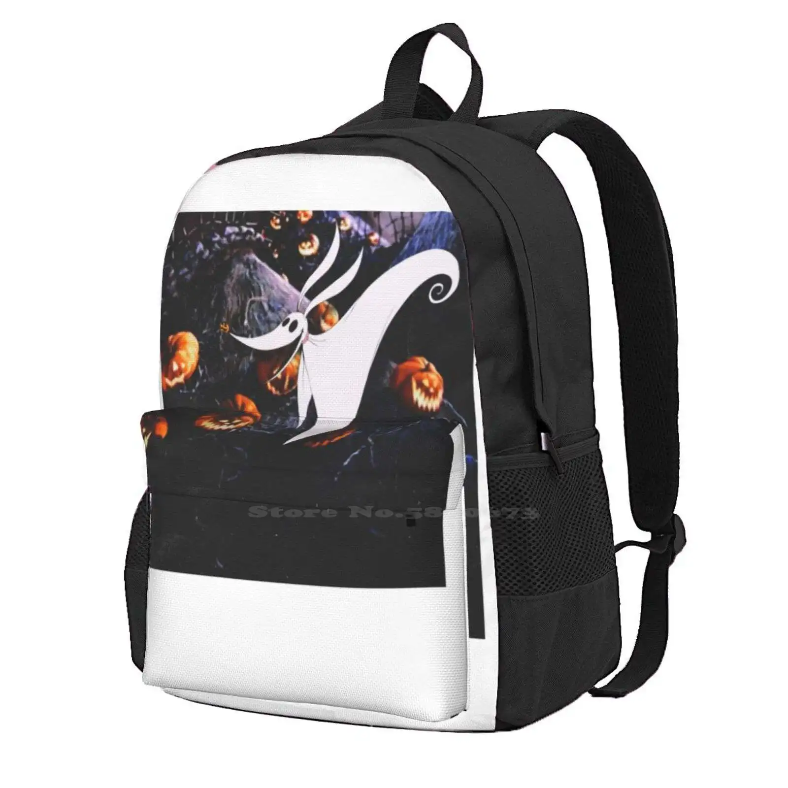 Zero In The Pumpkin Patch Fashion Travel Laptop School Backpack Bag Zero Dog Halloween Pumpkins Animals Ghost Fall October