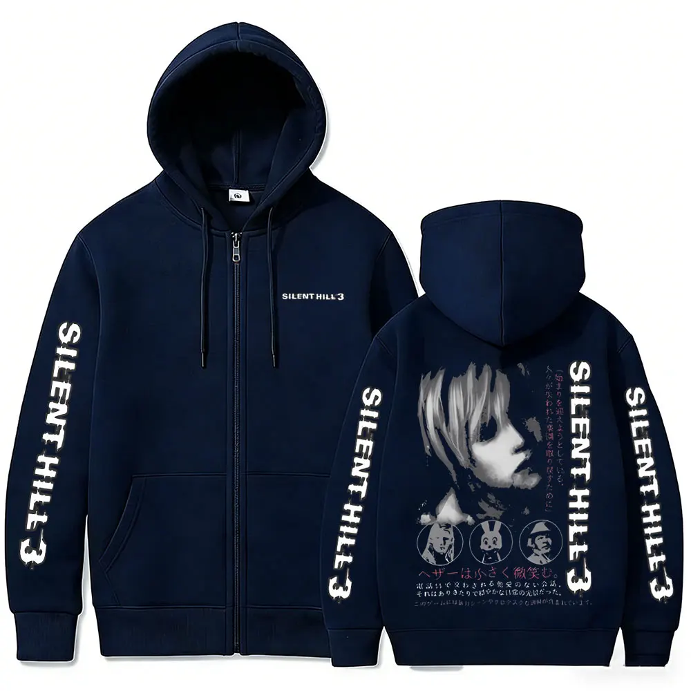 Horror-Spiel Silent Hill Zipper-Hoodie Herrenmode Lässige Vintage-Reißverschlussjacke Unisex Gothic Rock Oversized Zip-Up-Sweatshirt – Detail 4