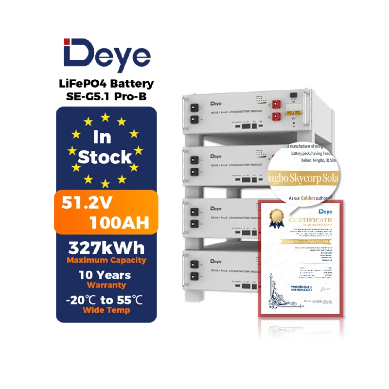 Deye Se-G5.1 Pro-B Eu In Stock 10 Years Warranty Lifepo4 51.2V 100Ah Solar Power 6000+ Cycle Life Energy Storage Battery