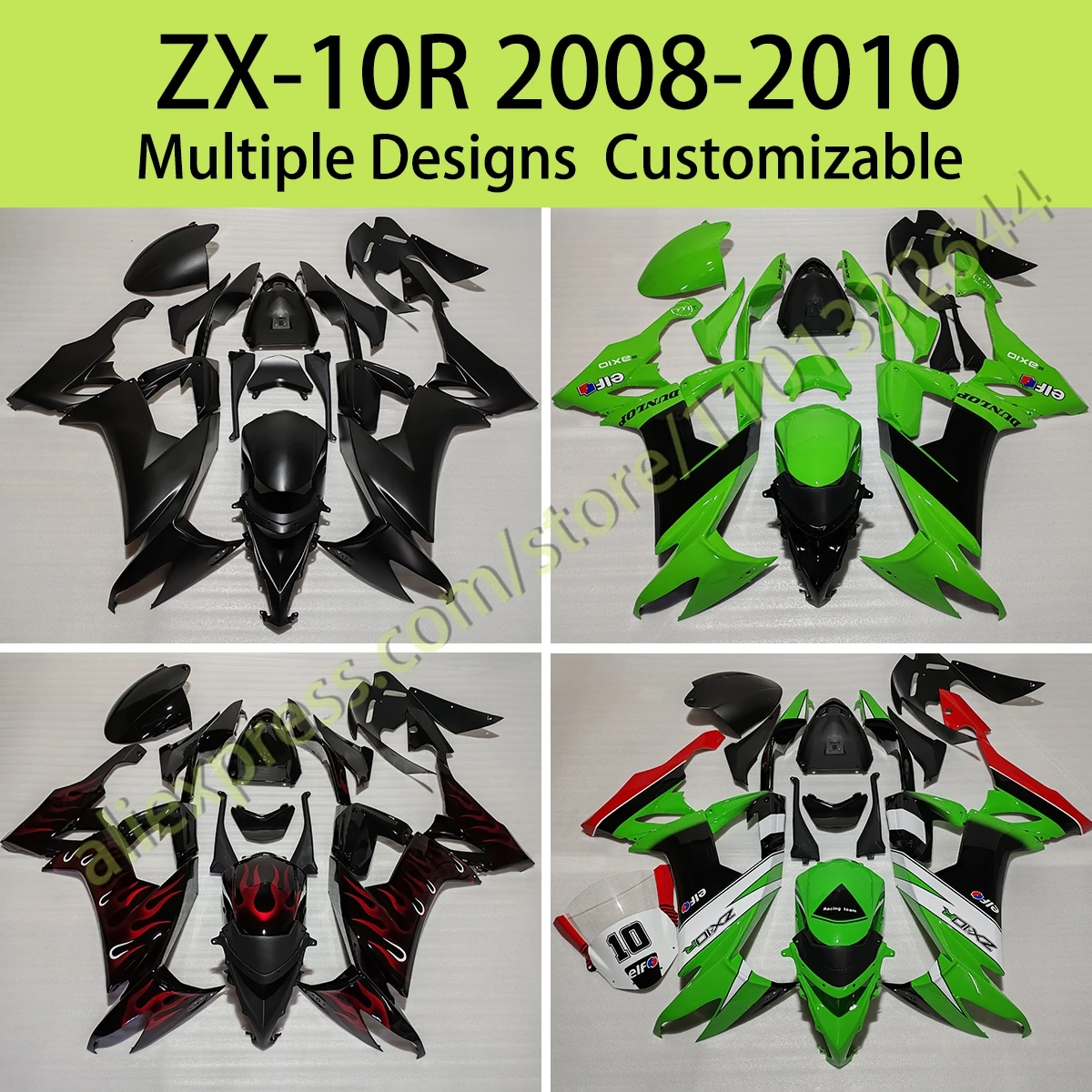 Fairing Cover Set for Kawasaki ZX 10R 2008 2009 2010 Red Flame ABS Injection Kit Body Work Fairings Fit ZX10R 08 09 10
