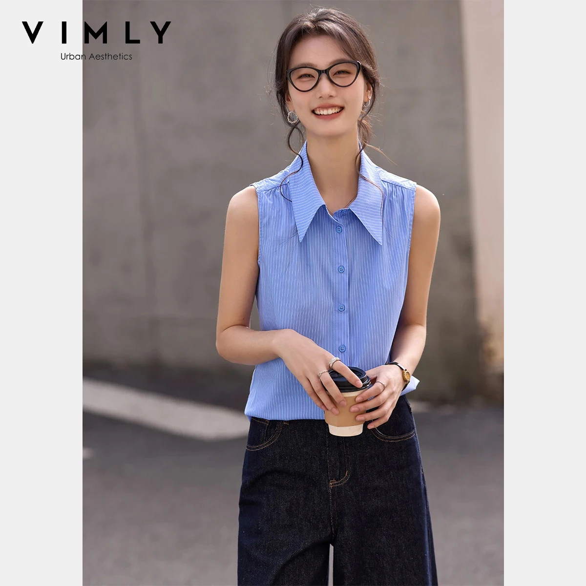 

VIMLY Women's Striped Shirts Casual Turn-down Collar Button Up Shirt Spring 2026 Commute Cotton Lady Blouse Woman Clothing A3565