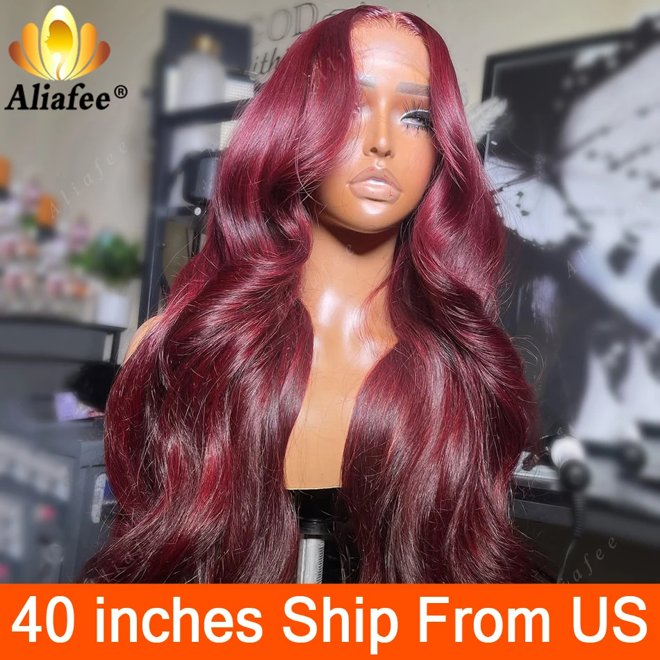 

40 inches Wig Big Save Red Wine 200% 13x4 Lace Frontal Wigs Ship From US Human Hair Wigs for Women Fast Shipping Human Hair Wigs