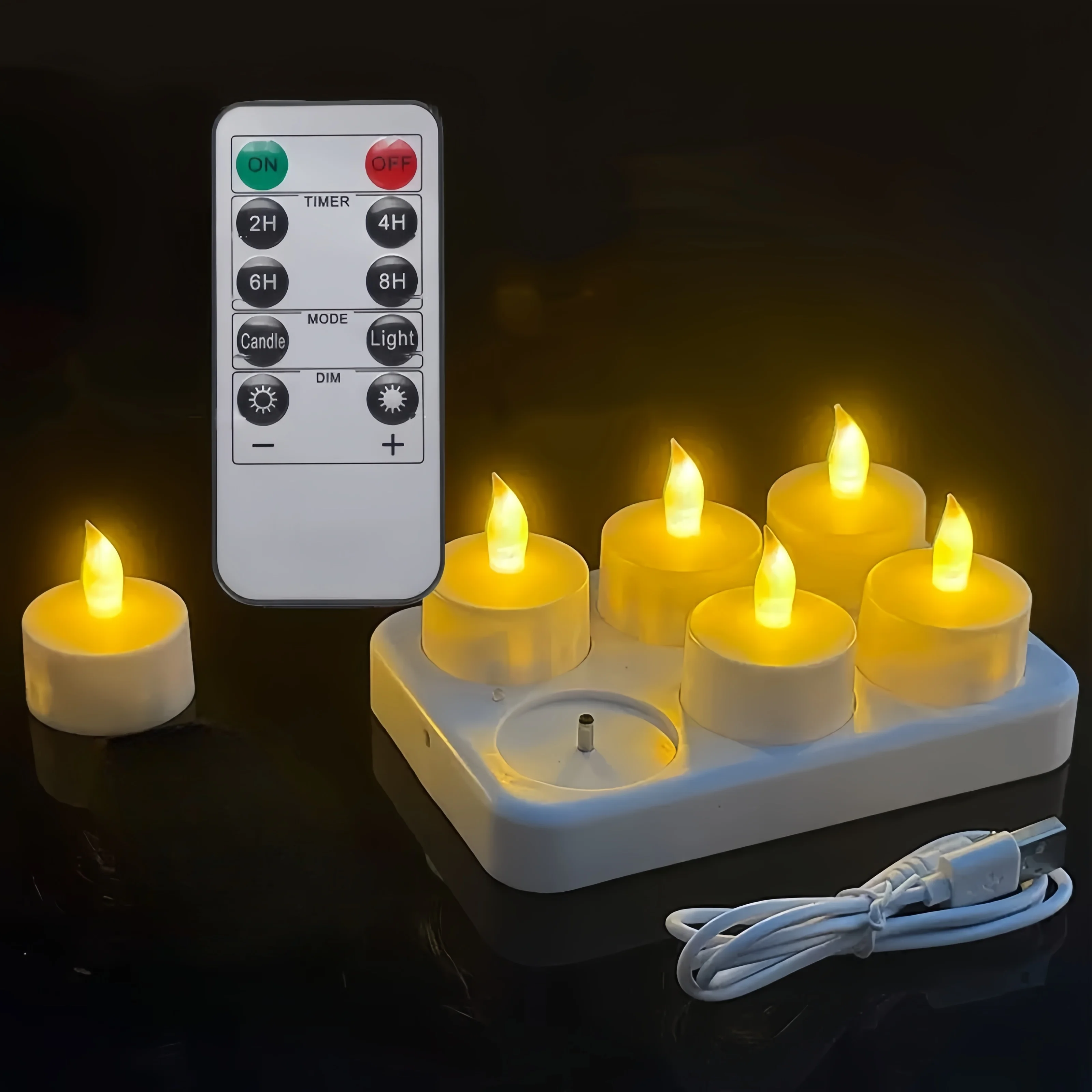Pack of 6 Frosted Rechargeable Flameless Led TeaLight Candle w/Remote Votives lamp Xmas Wedding party table Decoration-AMBER