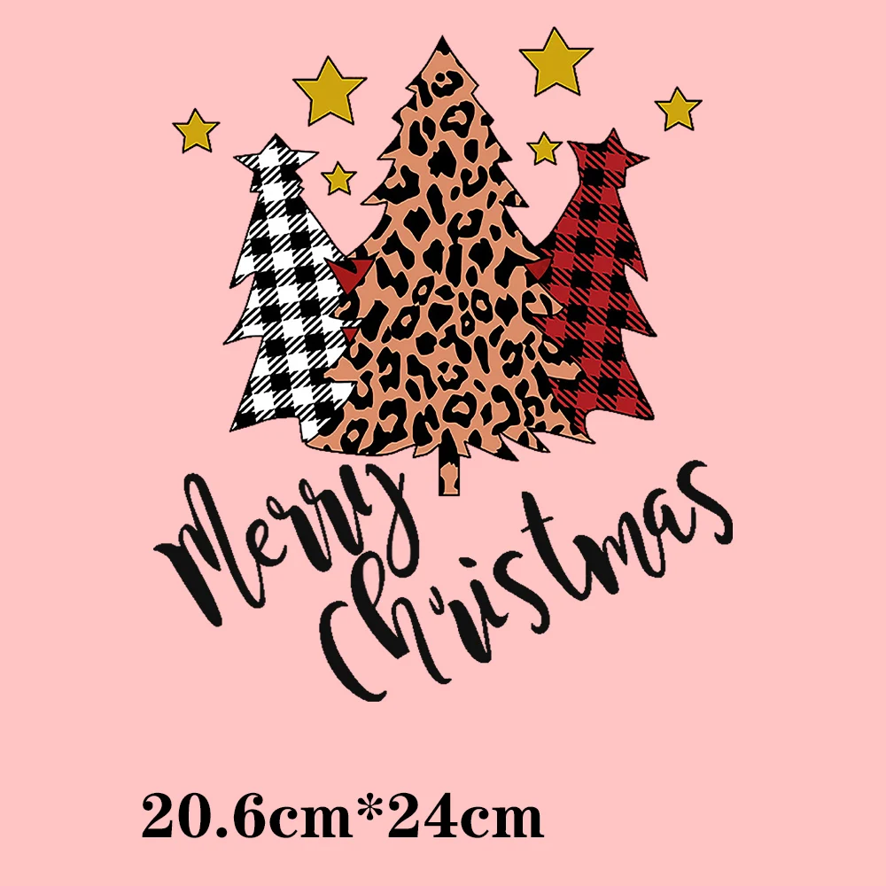 Christmas Tree Heat Transfer Stickers Patches for Clothing Diy T-shirts Parches Para La Ropa Iron on Decals Appliques