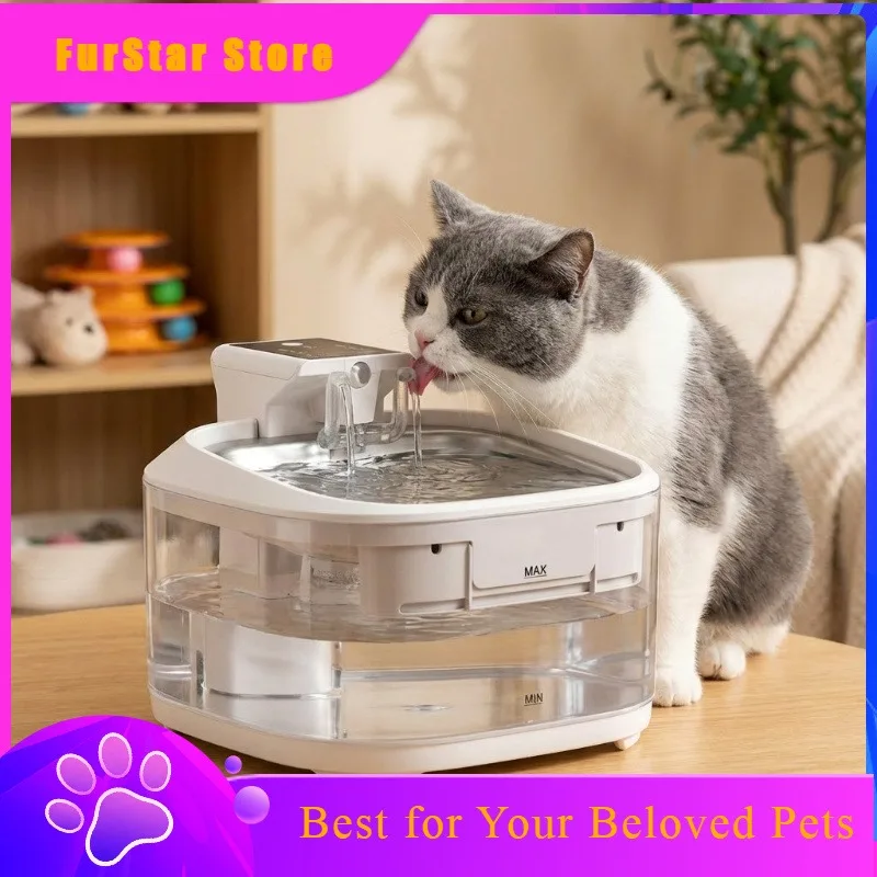 FurStar3.2L Wireless Cat Automatic Water Dispenser With Charging Cycle, Flowing Water, Pet Automatic Dog Water Dispenser