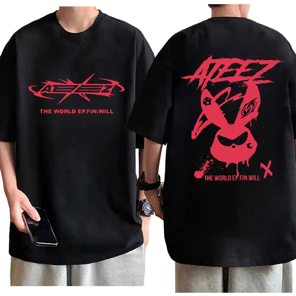 

2024 Ateez The World Ep Fin Will Tour Graphic T Shirt Fashion Y2k Oversized T-shirt Men Women Harajuku Kpop T-shirts Streetwear