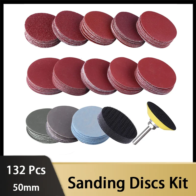 132 Pcs 2 Inch 50MM Sanding Paper with Backing Pad Soft Foam Buffering Pad Assorted 60-3000 Grit for Metal Wood Furniture Jade