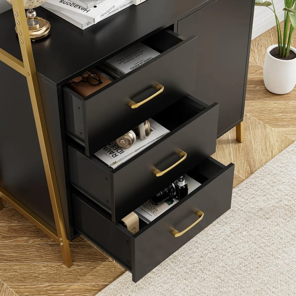 رف كتب طويل 69، خزانة كتب حديثة من 4 طبقات مع أدراج خشبية وأرفف سلم، خزانة تخزين قائمة بذاتها للمطبخ