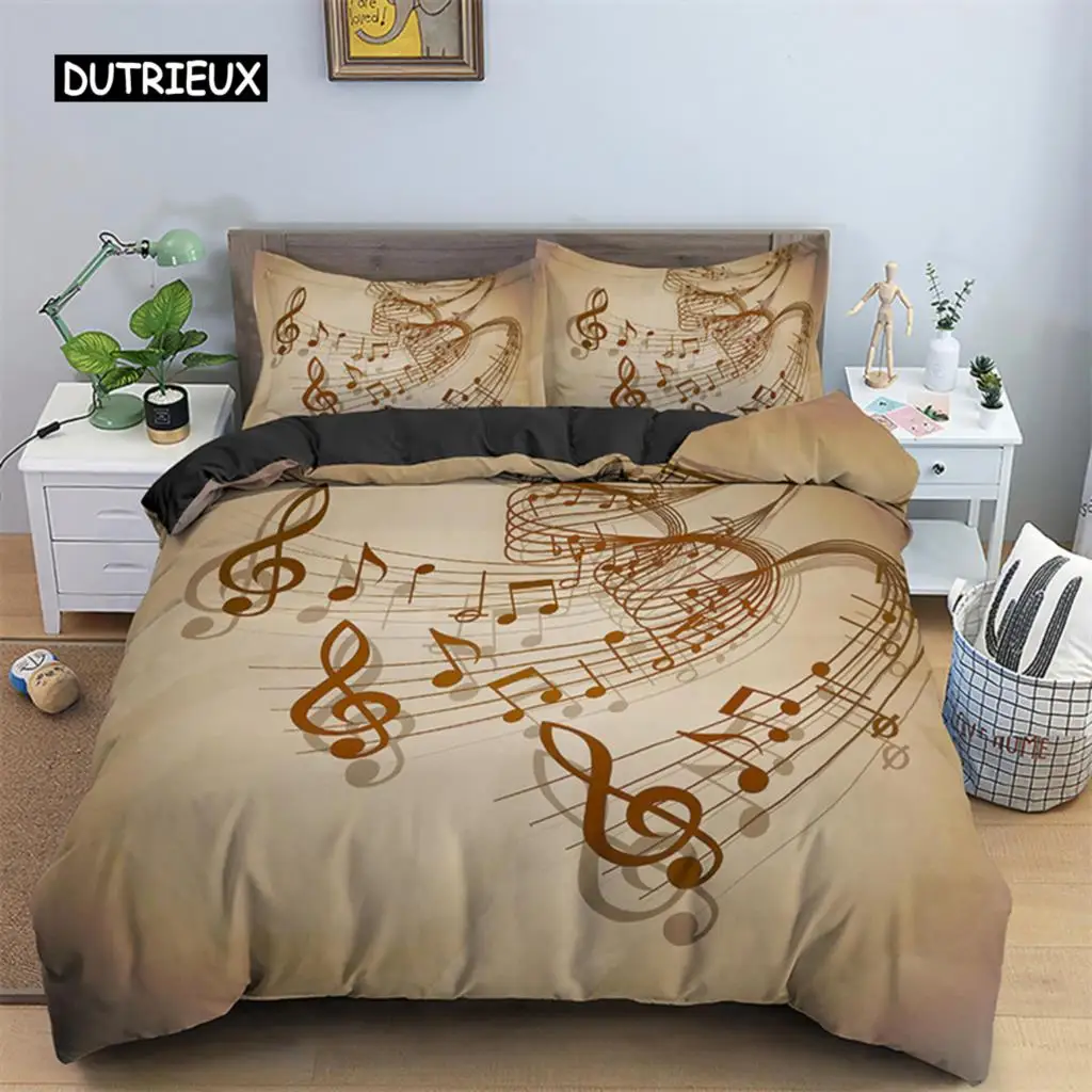 

Music Theme Duvet Cover Microfiber Musical Symbols Comforter Cover Violin Piano Pattern Bedding Set Twin King Single Queen Size