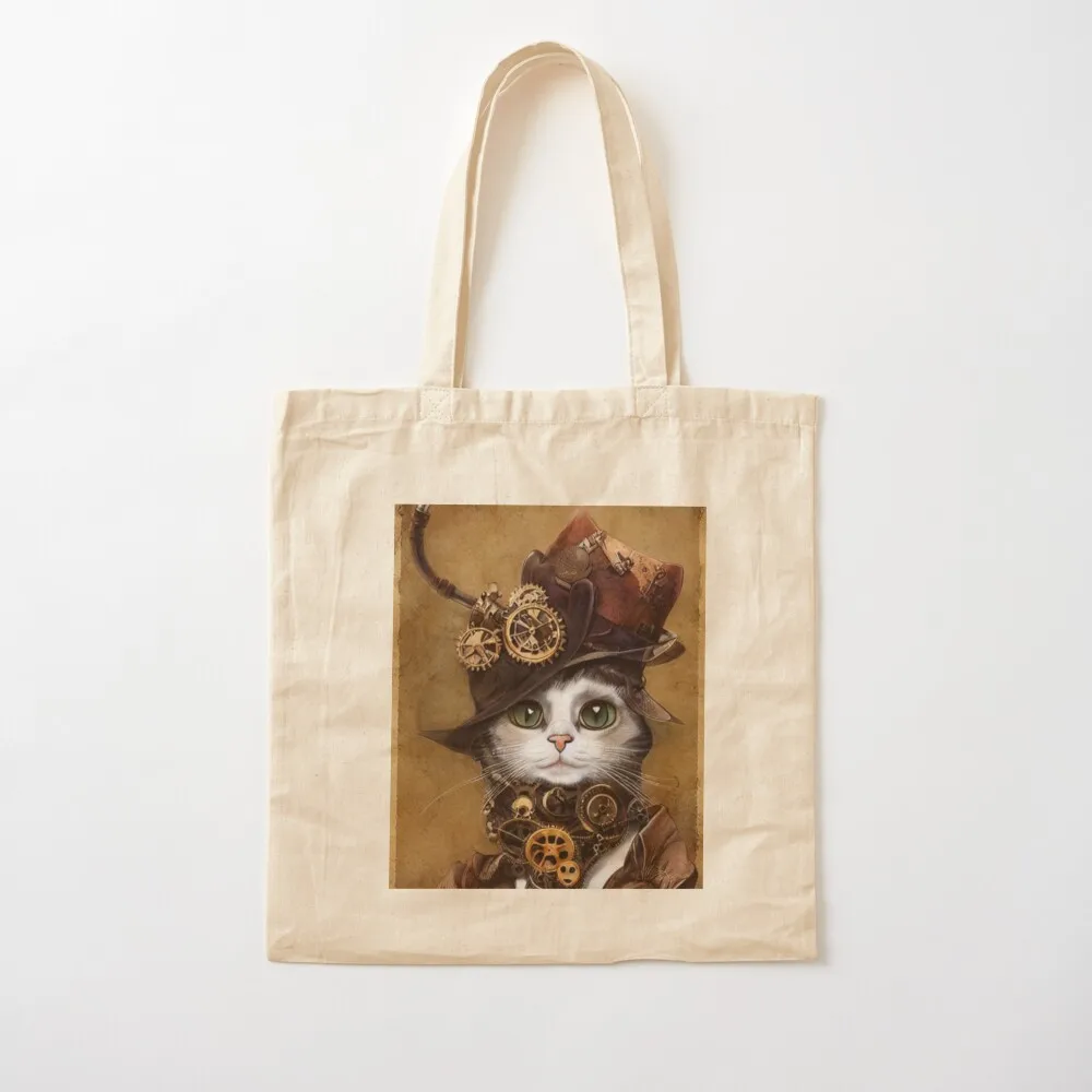 Fancy Steampunk Cat Tote Bag university shopper bag Women's bags tote bag screen cute tote