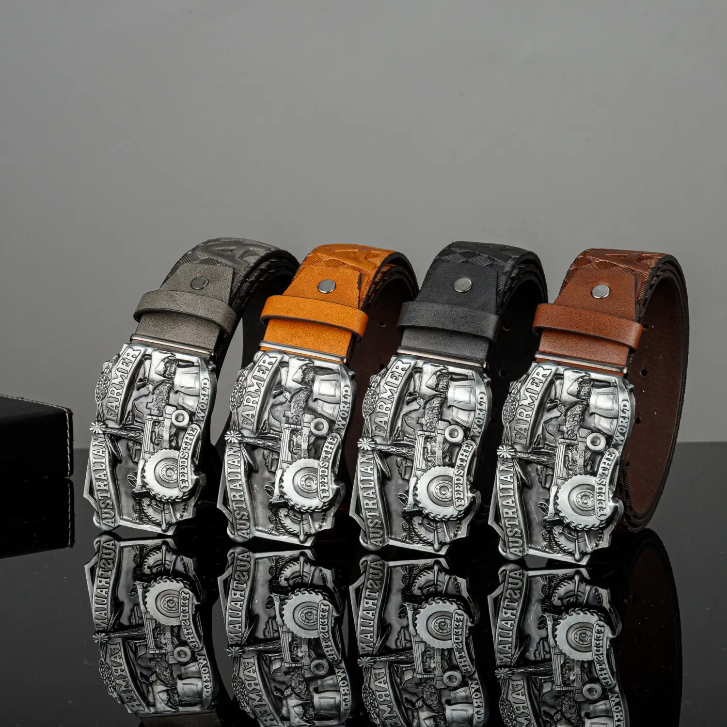 1 American farm tractor big buckle fashion belt woven English embossed unisex belt