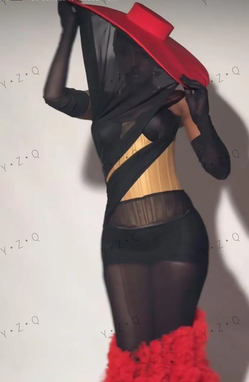 Abiti da festa eleganti da donna con spalle scoperte con guanti a strati sirena nero rosso tulle modesto abito da cerimonia nuziale lungo con corsetto